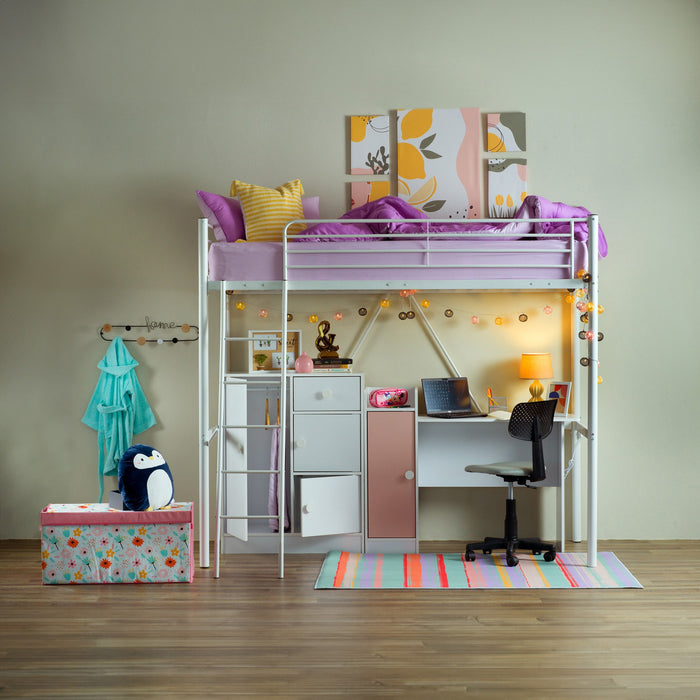 Metal Single Loft Bed Frame with Reversible Ladder (90x200 cm)