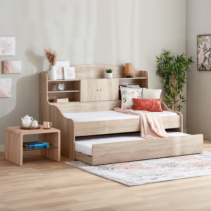 Single Cabin Bed with Pull-Out Trundle Bed - 90x190 cm (Beige / Brown)