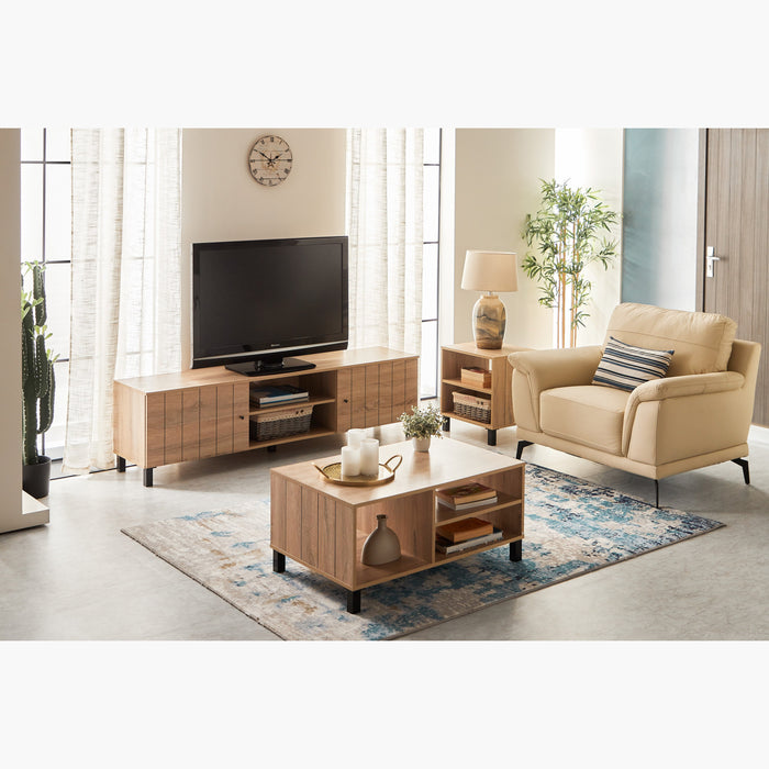 Mid-Century Rectangular Wooden Coffee Table with Storage Shelves