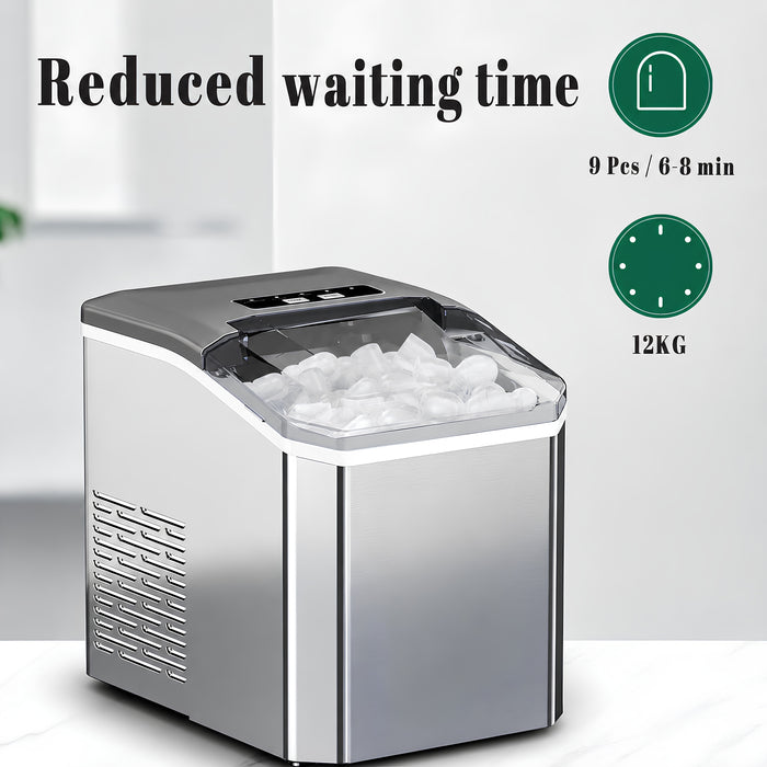 Portable Stainless Steel Ice Machine – 12kg/24H