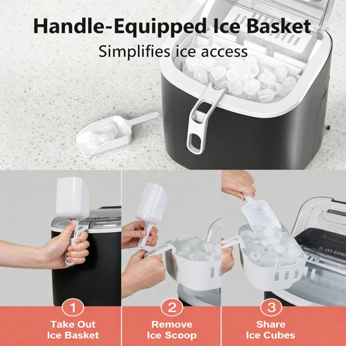Portable Countertop Ice Maker 12KG/24H, 9 Cubes in 6 Minutes, Self-Cleaning