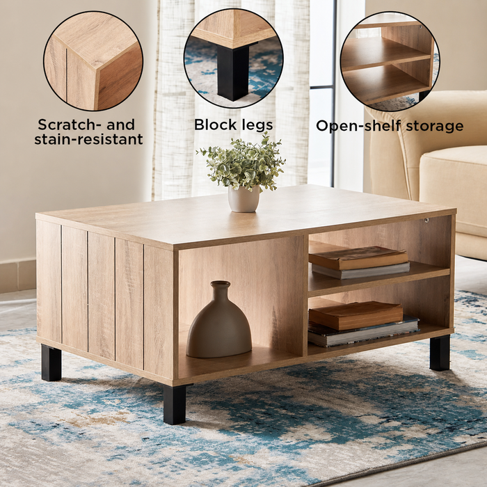 Mid-Century Rectangular Wooden Coffee Table with Storage Shelves