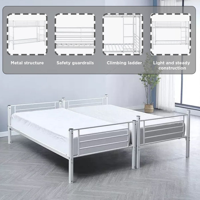 Modern Convertible Metal Single Bunk Bed - 90x200 cm