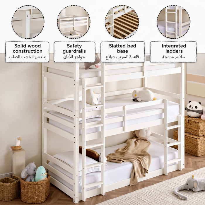 Vertical Space-Saver 3-in-1 Wooden Triple Sleeper Bed