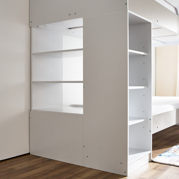 Modern Single Wooden Bunk Bed with Storage Shelves - 90x190 cm