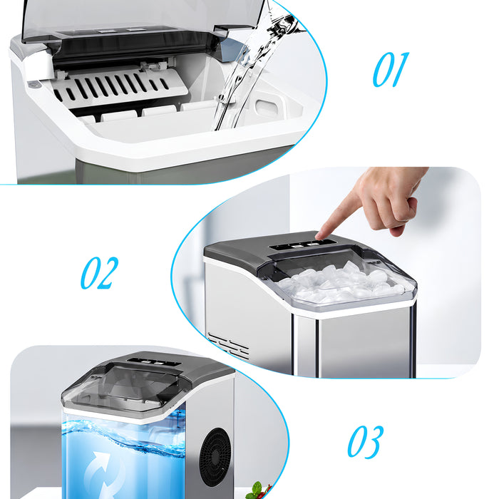 Portable Stainless Steel Ice Machine – 12kg/24H