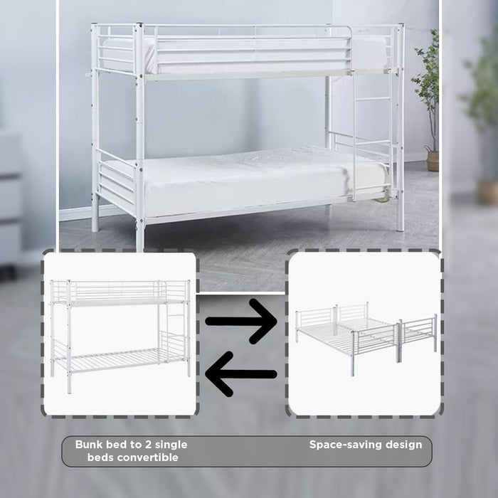 Modern Convertible Metal Single Bunk Bed - 90x200 cm