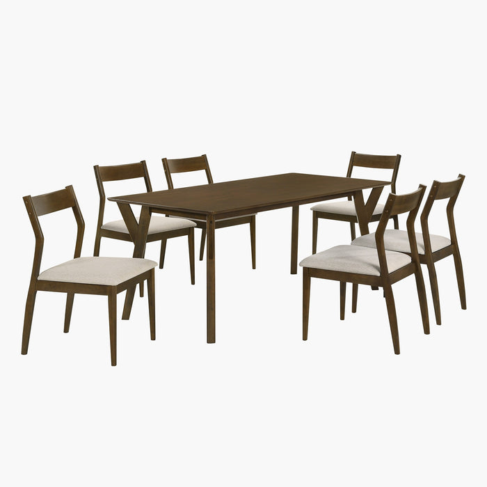 Nordic Solid Rubber Wood 6-Seater Dining Set with Upholstered Chairs