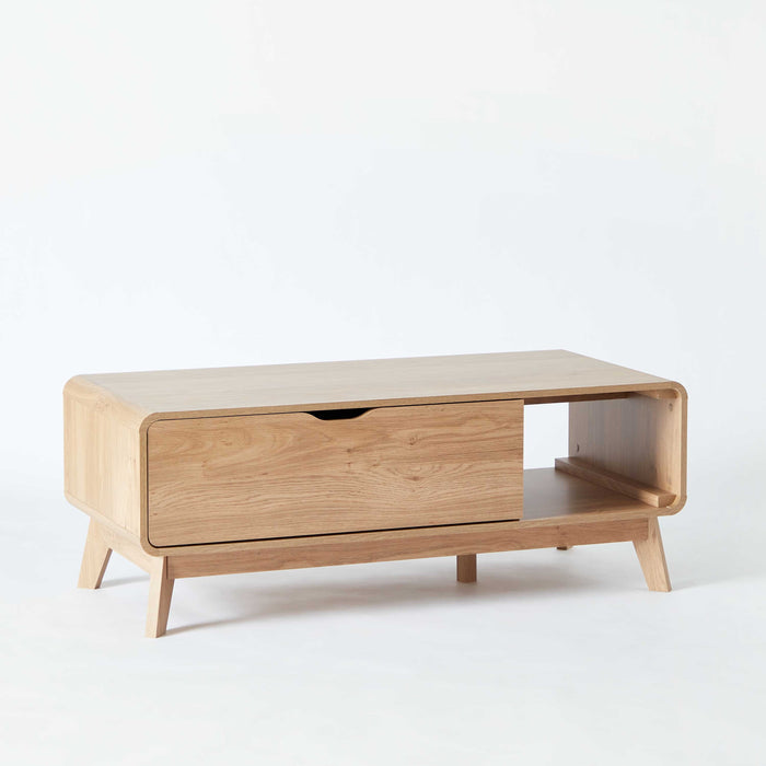 Mid-Century Rectangular Wooden Coffee Table with Storage Door