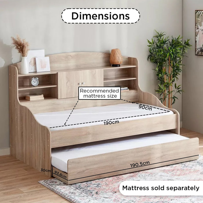 Cooper 90x190 cm Single Cabin Bed with Trundle – Oak Brown / Soft Beige
