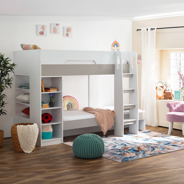 Modern Single Wooden Bunk Bed with Storage Shelves - 90x190 cm