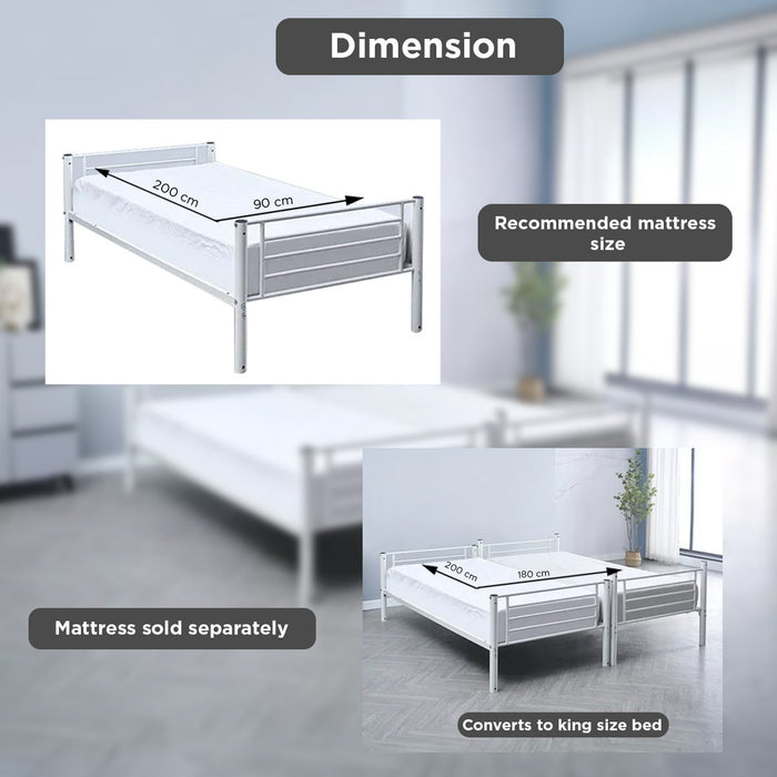 Modern Convertible Metal Single Bunk Bed - 90x200 cm