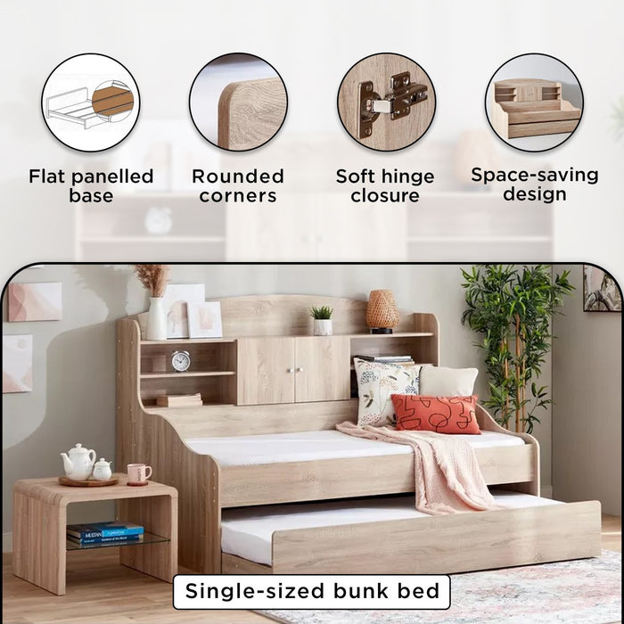 Single Cabin Bed with Pull-Out Trundle Bed - 90x190 cm (Beige / Brown)