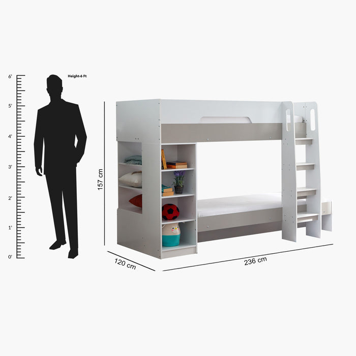 Modern Single Wooden Bunk Bed with Storage Shelves - 90x190 cm