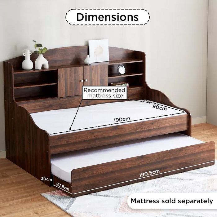 Single Cabin Bed with Pull-Out Trundle Bed - 90x190 cm (Beige / Brown)