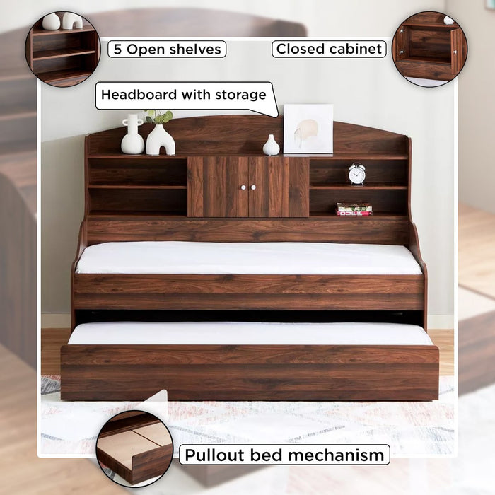 Single Cabin Bed with Pull-Out Trundle Bed - 90x190 cm (Beige / Brown)