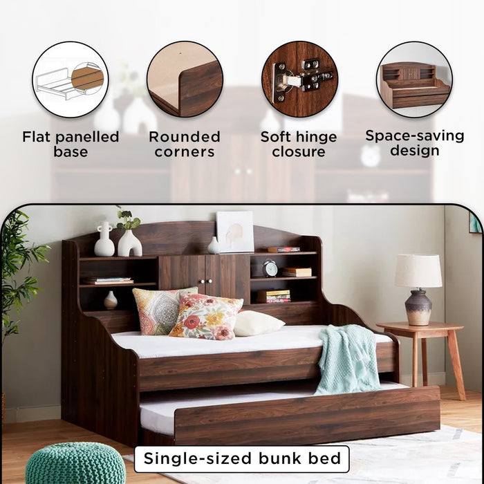 Single Cabin Bed with Pull-Out Trundle Bed - 90x190 cm (Beige / Brown)