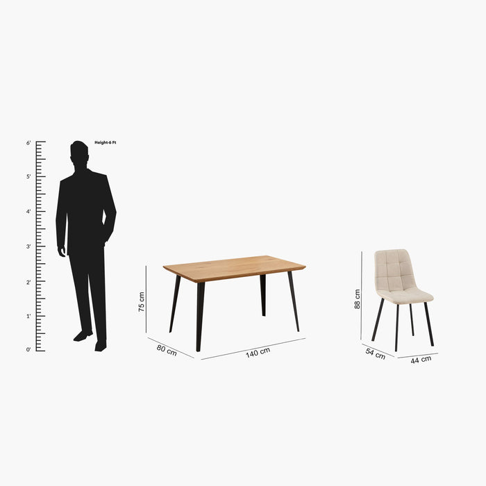 6-Seater Dining Set with Bench - Light Wood Finish