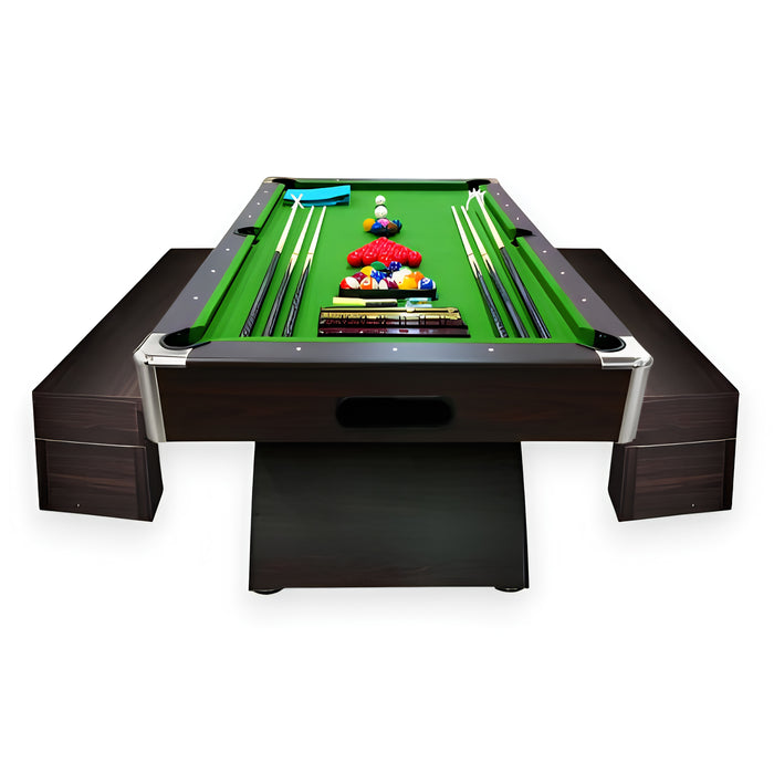 8FT Modern Billiard Table with Storage Benches – Green & Red