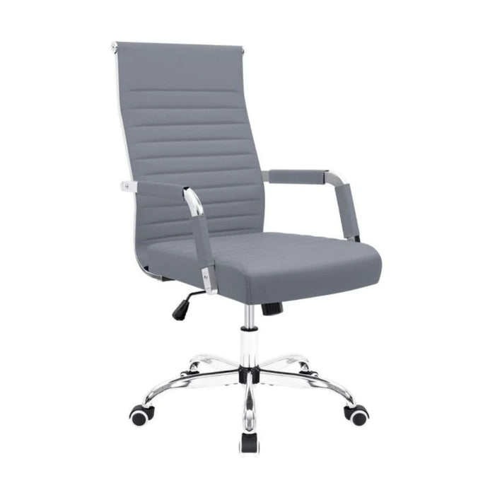 Furmax Ribbed Office Desk Mid-Back PU Leather Executive Conference Chair - Black