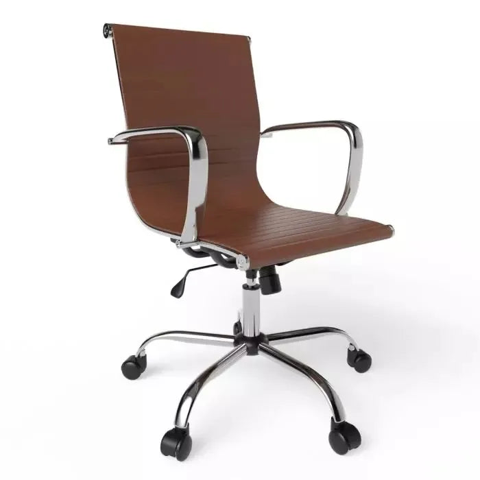 Low Back Chair Adjustable PU Chair with Fixed Arms, Tilt Lock and Rolling Castors Ideal for Home and Office