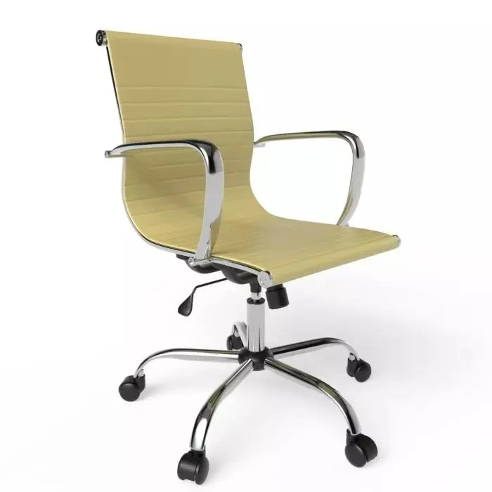 Low Back Chair Adjustable PU Chair with Fixed Arms, Tilt Lock and Rolling Castors Ideal for Home and Office