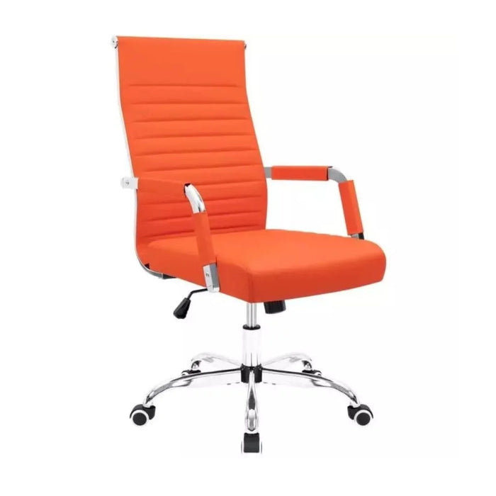 Furmax Ribbed Mid-Back Office Desk Chair, PU Executive Conference Chair with Adjustable Height, Swivel Function, Padded Armrests - Orange