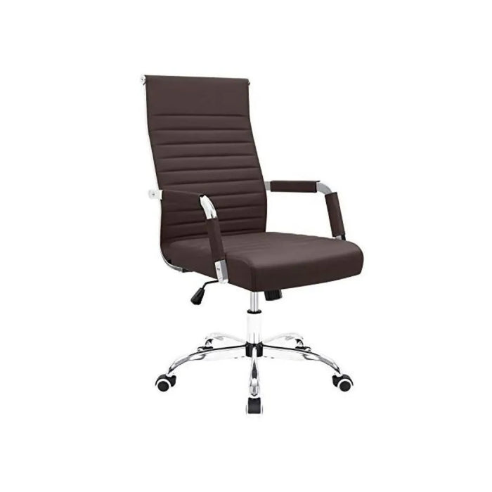Furmax Ribbed Office Desk Mid-Back PU Leather Executive Conference Chair - Black
