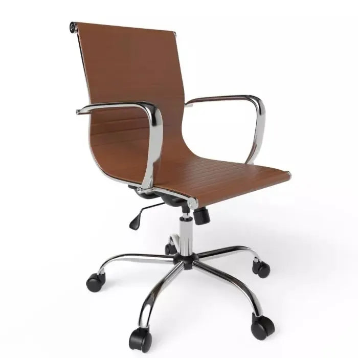 Low Back Chair Adjustable PU Chair with Fixed Arms, Tilt Lock and Rolling Castors Ideal for Home and Office