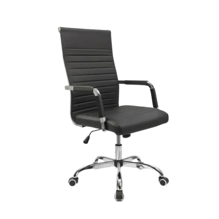 Furmax Ribbed Office Desk Mid-Back PU Leather Executive Conference Chair - Black