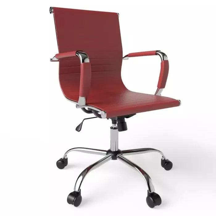 Low Back Chair Adjustable PU Chair with Fixed Arms, Tilt Lock and Rolling Castors Ideal for Home and Office