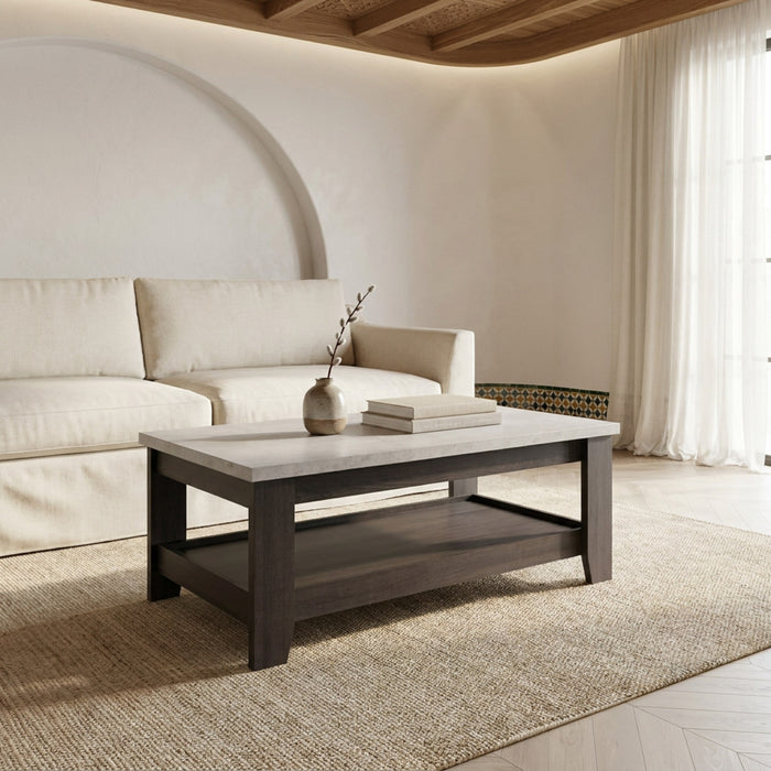 Modern Rectangular Wooden Coffee Table with Bottom Storage Shelf