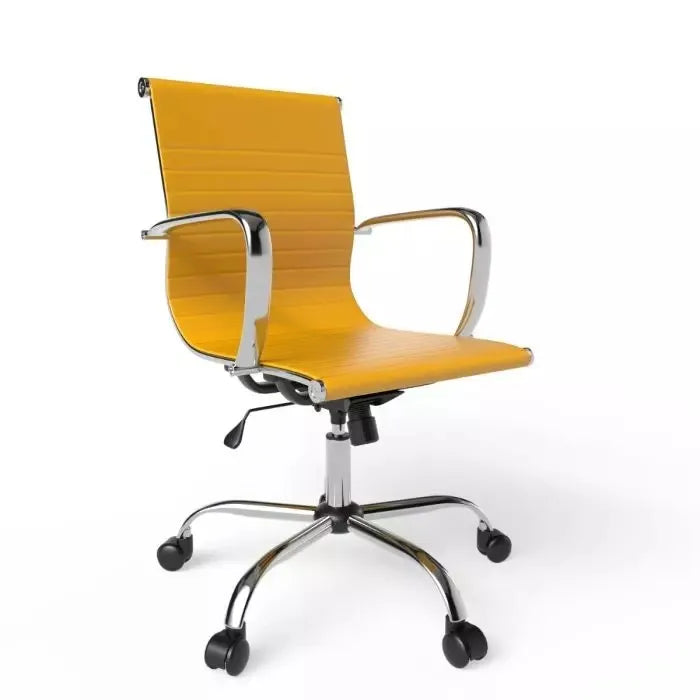 Low Back Chair Adjustable PU Chair with Fixed Arms, Tilt Lock and Rolling Castors Ideal for Home and Office