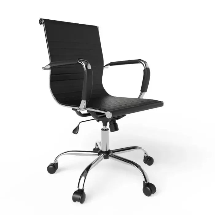 Low Back Chair Adjustable PU Chair with Fixed Arms, Tilt Lock and Rolling Castors Ideal for Home and Office