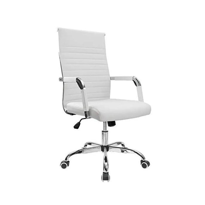 Furmax Ribbed Office Desk Mid-Back PU Leather Executive Conference Chair - Black