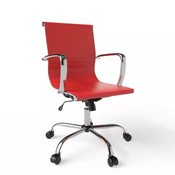Low Back Chair Adjustable PU Chair with Fixed Arms, Tilt Lock and Rolling Castors Ideal for Home and Office