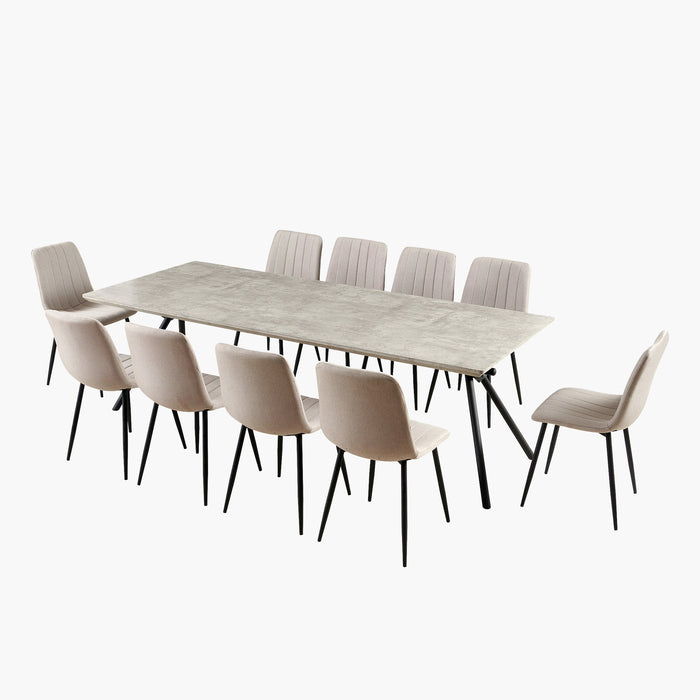 Modern 10-Seater Rectangular Dining Set with Upholstered Chairs