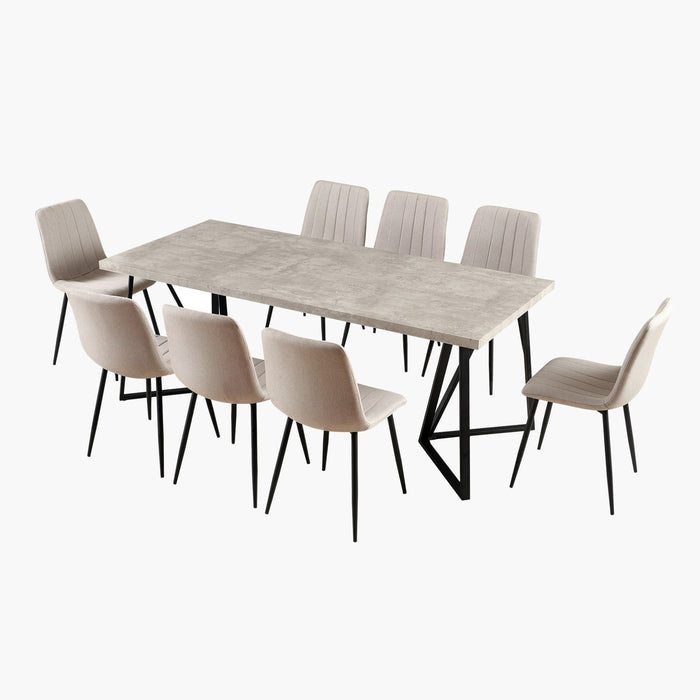 8-Seater Modern Dining Set - Light Wood Finish