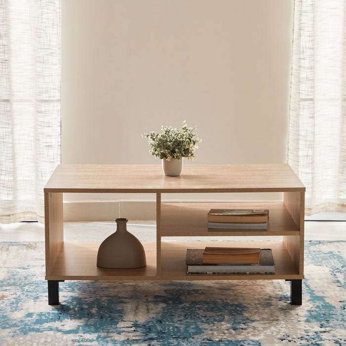 Mid-Century Rectangular Wooden Coffee Table with Storage Shelves