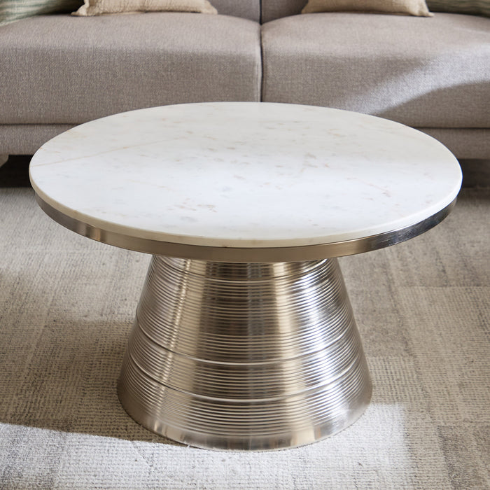 Genuine Marble Top Round Coffee Table with Metal Base