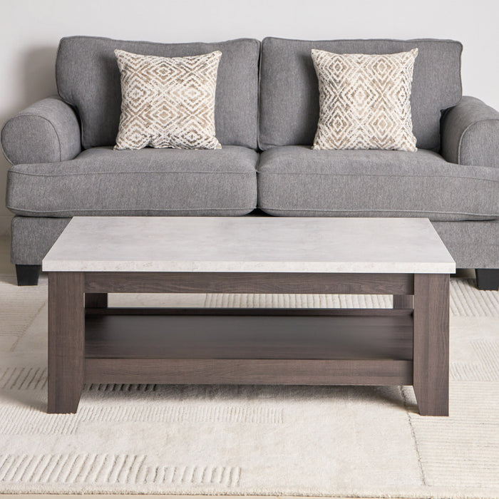 Modern Rectangular Wooden Coffee Table with Bottom Storage Shelf