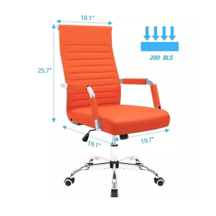 Furmax Ribbed Mid-Back Office Desk Chair, PU Executive Conference Chair with Adjustable Height, Swivel Function, Padded Armrests - Orange