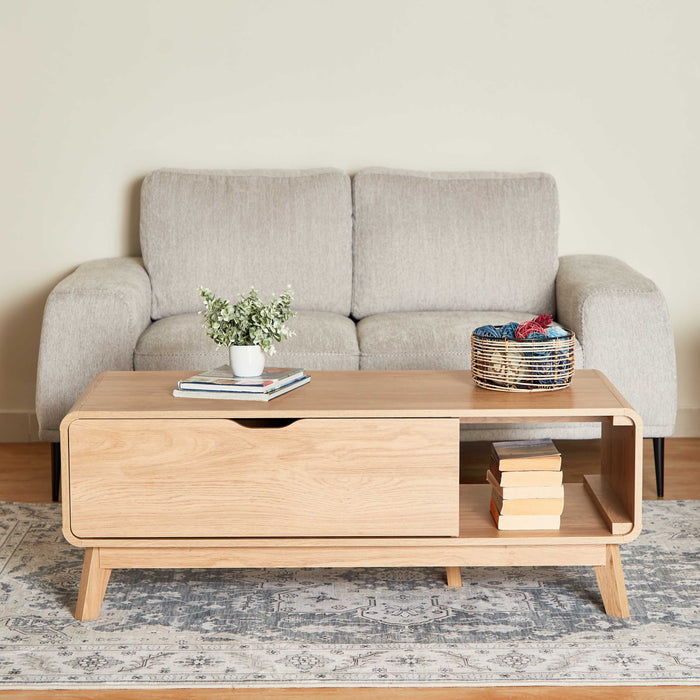 Mid-Century Rectangular Wooden Coffee Table with Storage Door