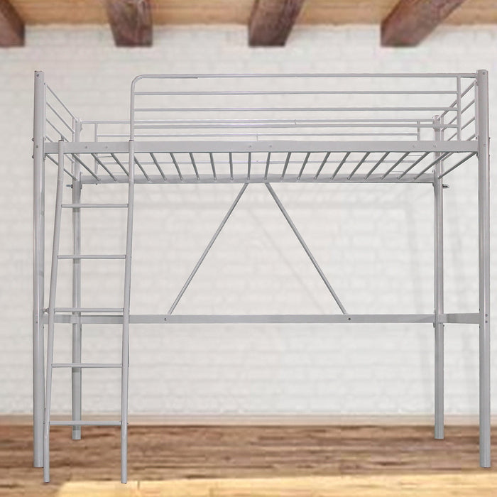 Metal Single Loft Bed Frame with Reversible Ladder (90x200 cm)
