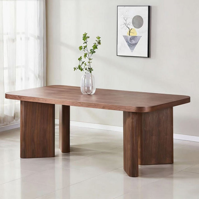 Modern Walnut Finish 6-Seater Dining Set with Upholstered Chairs