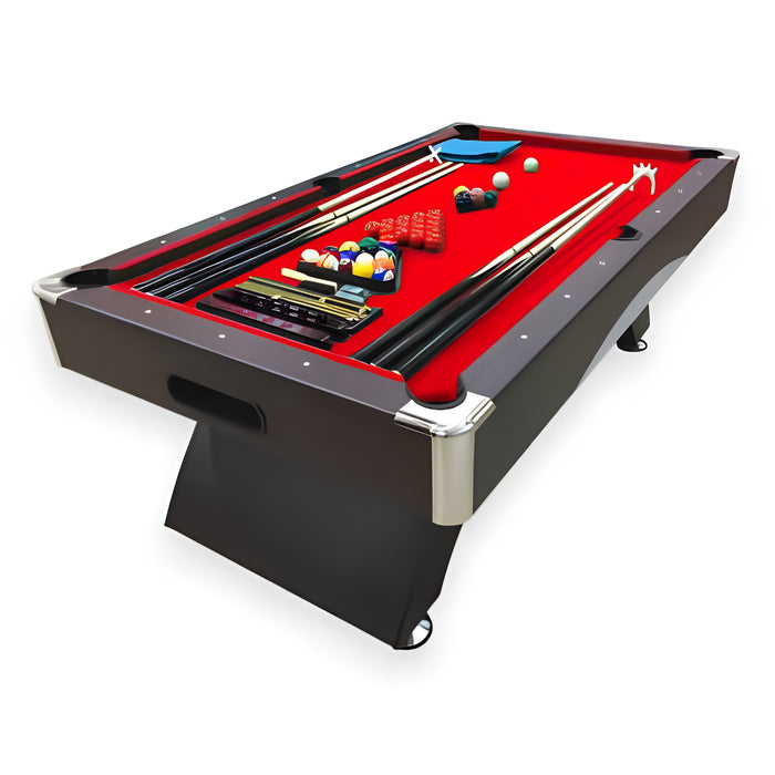 8FT Modern Billiard Table with Storage Benches – Green & Red