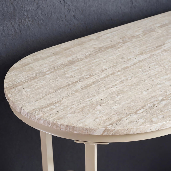 2-Seater Travertine Oval High Table Set with Storage