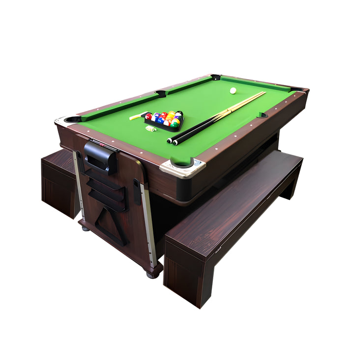 7 FT 4-in-1 Multi-Game Pool Table with Air Hockey, Table Tennis & Benches