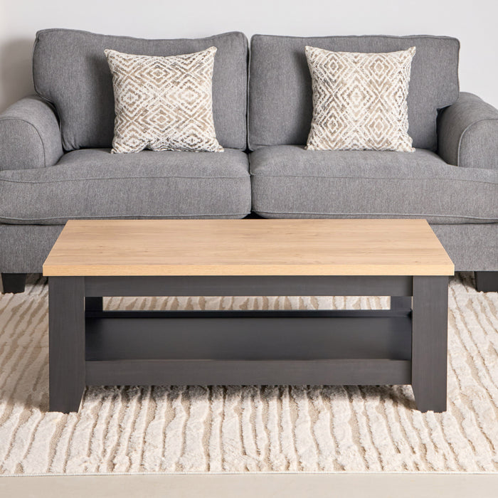 Modern Rectangular Wooden Coffee Table with Bottom Storage Shelf
