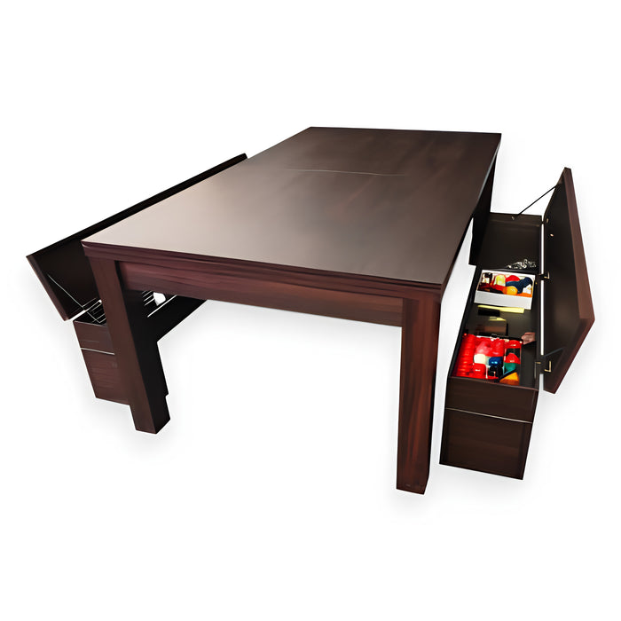 7FT Convertible Billiard Table with Dining Table & Storage Benches